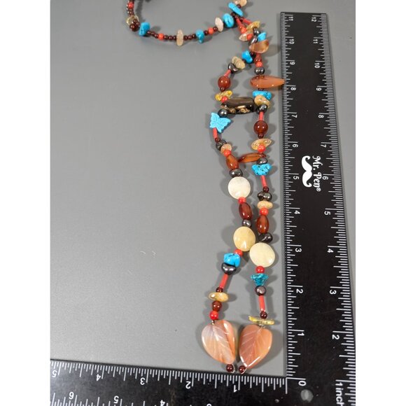 Artisan Faux Turquoise Stone Agte Quartz Long Tassel Flex Choker Necklace Boho W - Picture 10 of 10